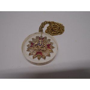 Necklace Medallion Bretagne Set in Clear Resin Brittany France 24" Chain Knight